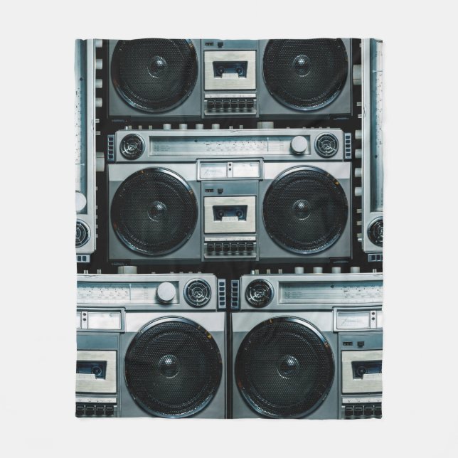 Vintage radio boombox fleece blanket (Front)