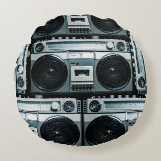 Vintage radio boombox round cushion