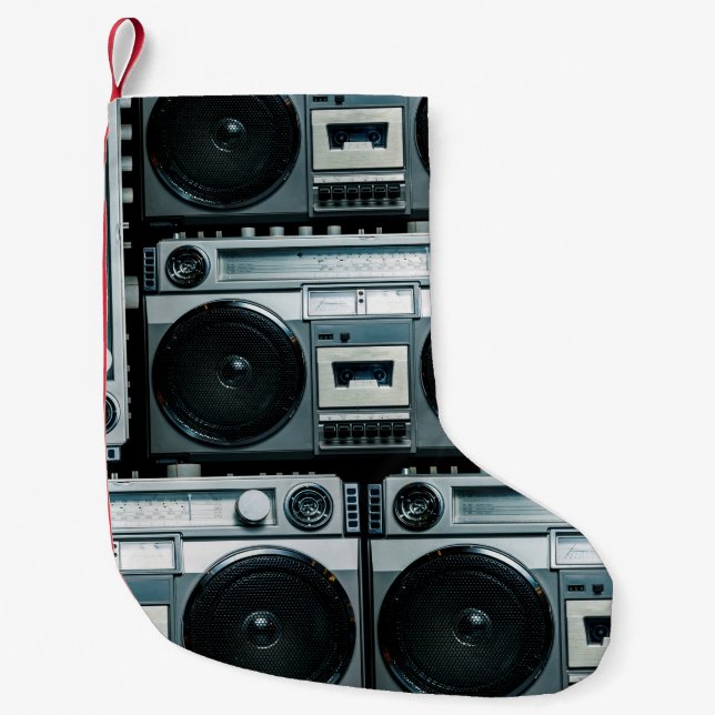 Vintage radio boombox small christmas stocking (Front)