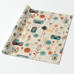 Vintage Radio Wildflower Cream Botanical Wrapping Paper