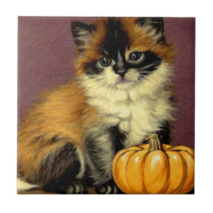 Vintage Ragdoll Halloween Cat Ceramic Tile