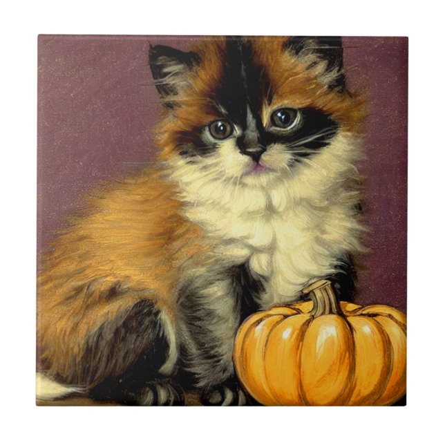 Vintage Ragdoll Halloween Cat Ceramic Tile (Front)