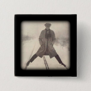 Vintage Railroad Photo c 1920s 15 Cm Square Badge