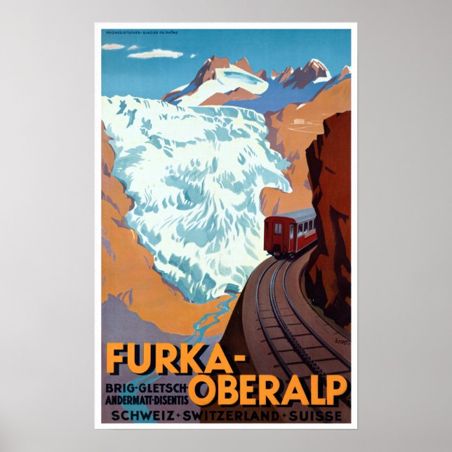 Vintage Railroad Switzerland Alps Travel Poster (Front)