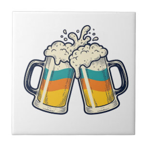 Vintage Rainbow Beer Mug Cheers Vector Shirt_1 Ceramic Tile