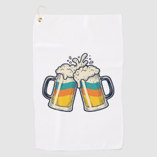 Vintage Rainbow Beer Mug Cheers Vector Shirt_1 Golf Towel