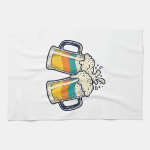 Vintage Rainbow Beer Mug Cheers Vector Shirt_1 Tea Towel