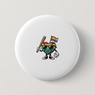 Vintage Rainbow Heart Baseball Pride Shirt Design_ 6 Cm Round Badge