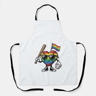 Vintage Rainbow Heart Baseball Pride Shirt Design_ Apron