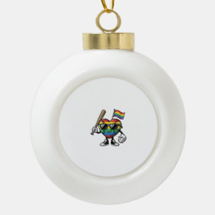 Vintage Rainbow Heart Baseball Pride Shirt Design_ Ceramic Ball Christmas Ornament