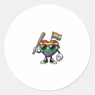 Vintage Rainbow Heart Baseball Pride Shirt Design_ Classic Round Sticker