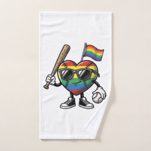 Vintage Rainbow Heart Baseball Pride Shirt Design_ Hand Towel