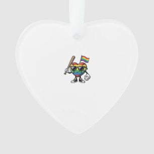 Vintage Rainbow Heart Baseball Pride Shirt Design_ Ornament