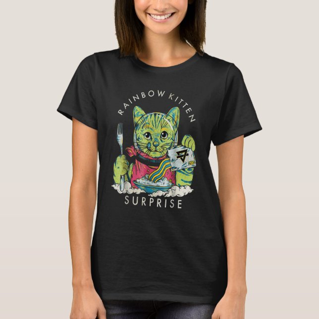Vintage Rainbow Kitten Surprise  Cat T-Shirt (Front)