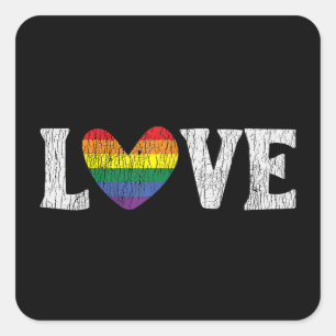 Vintage Rainbow Love Proud Family Matching Gay Les Square Sticker