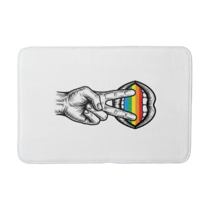 Vintage Rainbow Peace Hand Pride Vector Shirt_1 Bath Mat