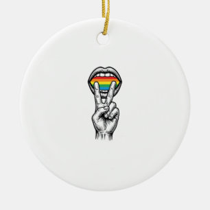 Vintage Rainbow Peace Hand Pride Vector Shirt_1 Ceramic Ornament