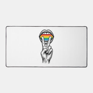 Vintage Rainbow Peace Hand Pride Vector Shirt_1 Desk Mat