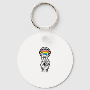 Vintage Rainbow Peace Hand Pride Vector Shirt_1 Key Ring