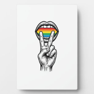 Vintage Rainbow Peace Hand Pride Vector Shirt_1 Plaque