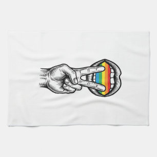 Vintage Rainbow Peace Hand Pride Vector Shirt_1 Tea Towel
