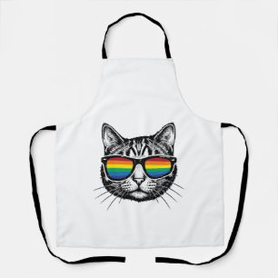 Vintage Rainbow Sunglasses Cat Pride Shirt Design_ Apron