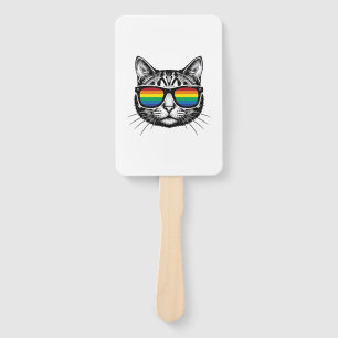 Vintage Rainbow Sunglasses Cat Pride Shirt Design_ Hand Fan