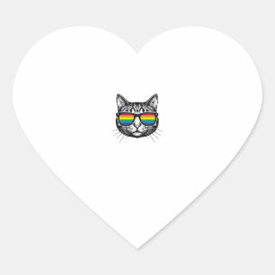 Vintage Rainbow Sunglasses Cat Pride Shirt Design_ Heart Sticker