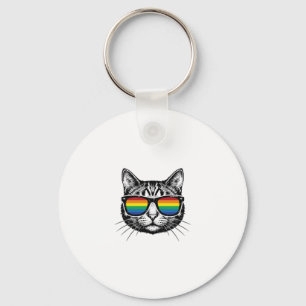 Vintage Rainbow Sunglasses Cat Pride Shirt Design_ Key Ring