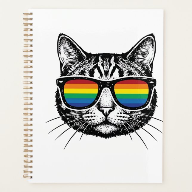 Vintage Rainbow Sunglasses Cat Pride Shirt Design_ Planner (Front)