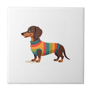 Vintage Rainbow Sweater Dachshund Cute Long Dog Il Ceramic Tile