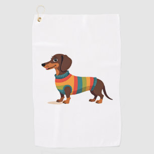 Vintage Rainbow Sweater Dachshund Cute Long Dog Il Golf Towel
