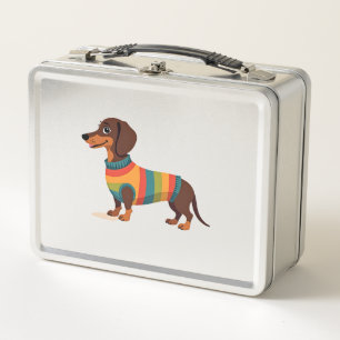Vintage Rainbow Sweater Dachshund Cute Long Dog Il Metal Lunch Box