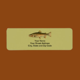 Vintage Rainbow Trout Dark Khaki Label Return Address Label