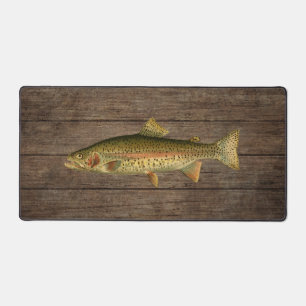 Vintage Rainbow Trout Dark Wood Desk Mat