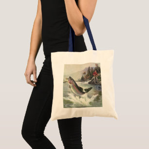 Vintage Rainbow Trout Fish, Fisherman Fishing Tote Bag