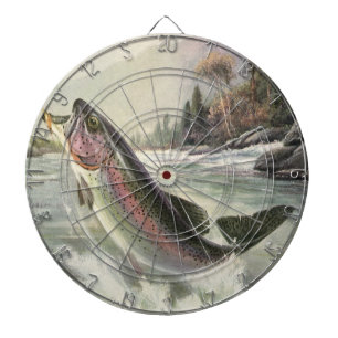 Vintage Rainbow Trout Fisherman Fishing for Fish Dartboard