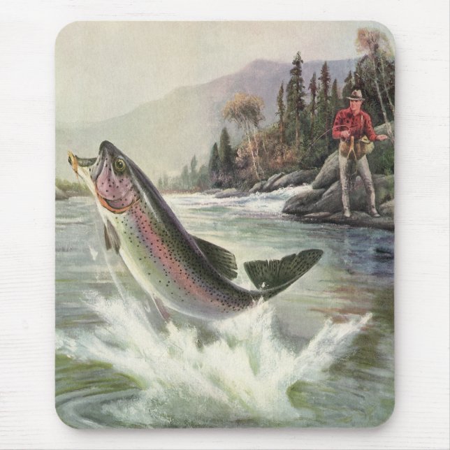 Vintage Rainbow Trout Fisherman Fishing for Fish Mouse Pad (Front)