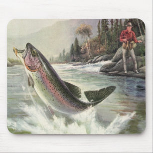Vintage Rainbow Trout Fisherman Fishing for Fish Mouse Pad