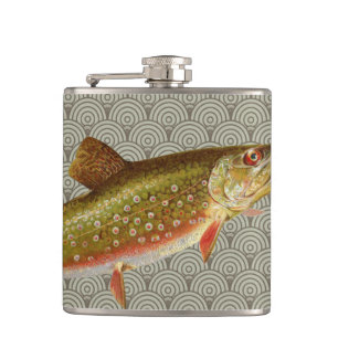 Vintage Rainbow Trout Fly Fishing Hip Flask