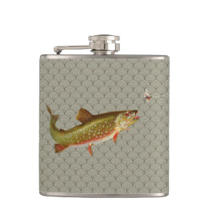 Vintage Rainbow Trout Fly Fishing Hip Flask