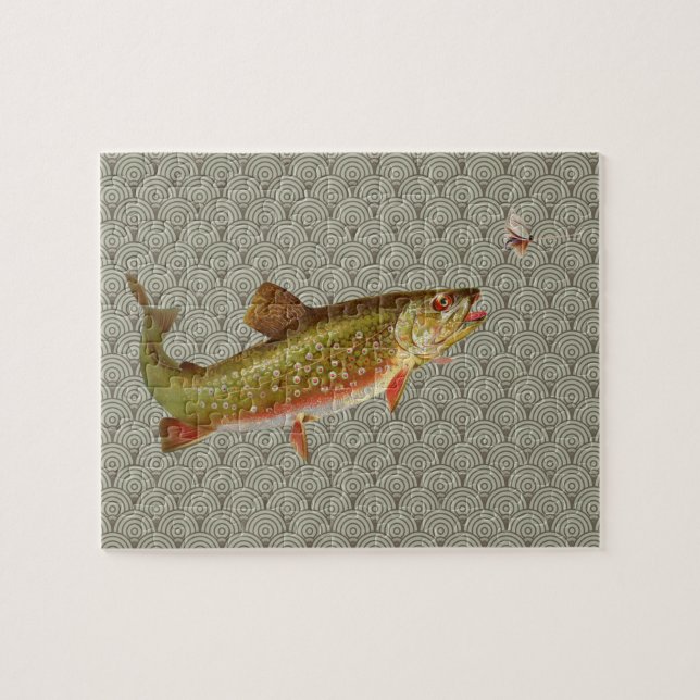 Vintage Rainbow Trout Fly Fishing Jigsaw Puzzle (Horizontal)