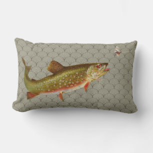 Vintage Rainbow Trout Fly Fishing Lumbar Cushion