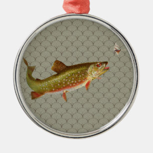 Vintage Rainbow Trout Fly Fishing Metal Tree Decoration