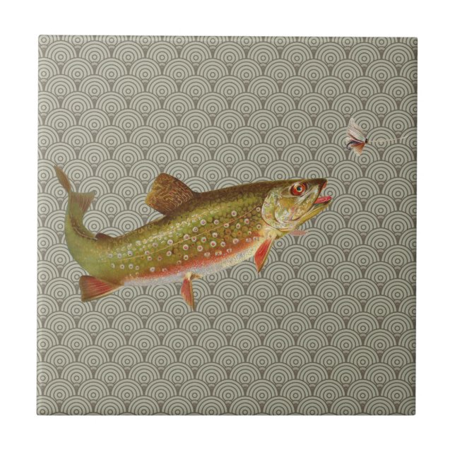 Vintage Rainbow Trout Fly Fishing Tile (Front)