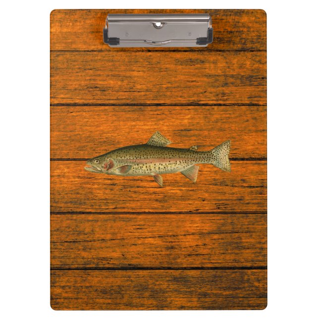 Vintage Rainbow Trout Wood Grain Clipboard (Front)