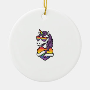 Vintage Rainbow Unicorn Heart Pride Shirt Design_1 Ceramic Ornament