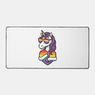 Vintage Rainbow Unicorn Heart Pride Shirt Design_1 Desk Mat