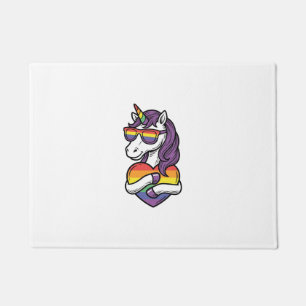 Vintage Rainbow Unicorn Heart Pride Shirt Design_1 Doormat