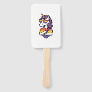 Vintage Rainbow Unicorn Heart Pride Shirt Design_1 Hand Fan